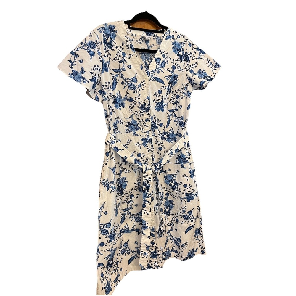 Liz Claiborne Women's Floral Knee Length Dress Sz L Bell Sleeve Tie Belt